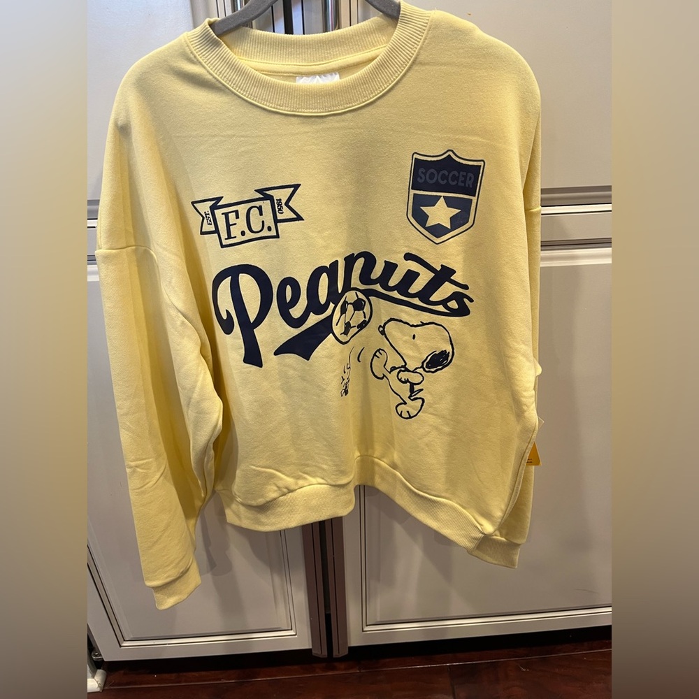 Peanuts Snoopy and Friends Yellow Soccer Graphic Sweatshirt